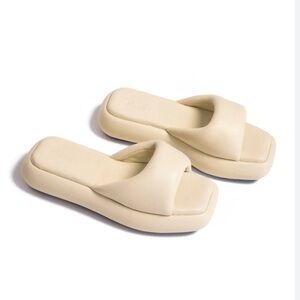 Hanifa Cream Chunky Slide Sandals